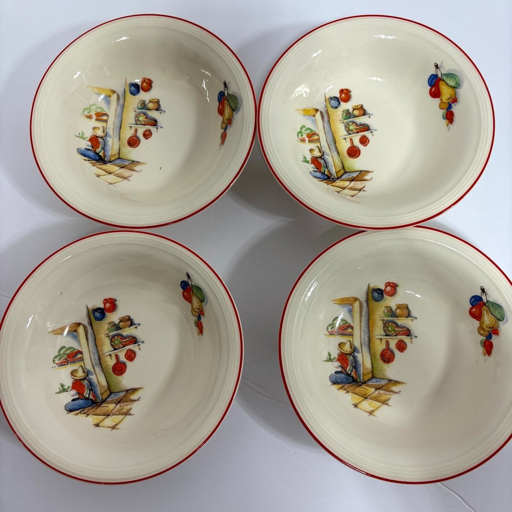 Vintage Edwin Knowles Tia Juana Fruit/Dessert‎ Bowl 5.5" Kitchen Scene Set of 4